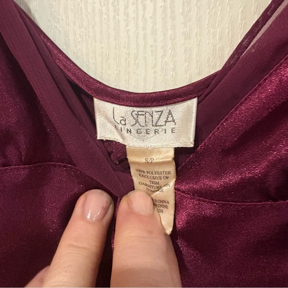 Vintage La Senza Burgundy BabyDoll Satin Chemise Mini Slip Dress Small/ party - Picture 5 of 6